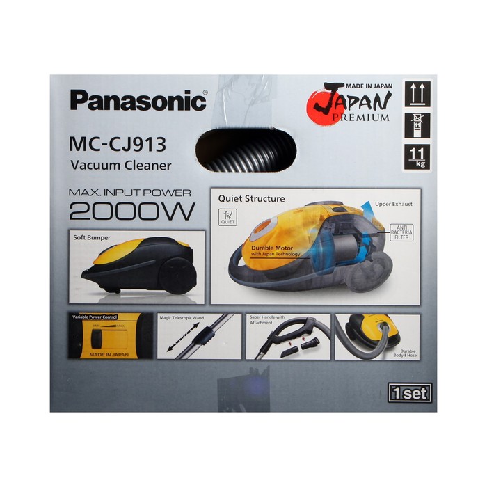 Пылесос PANASONIC MC-CJ913K, мешок, 2000 Вт, 6 л, шнур 5 м, чёрный