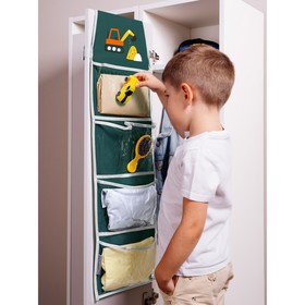 Кармашки в садик «Экскаватор», для детского шкафчика, 85х24 см, зелёный