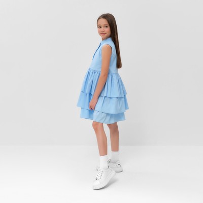 Платье для девочки MINAKU: Cotton collection на пуговицах, голубое, рост 122 см