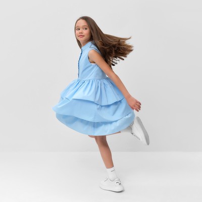 Платье для девочки MINAKU: Cotton collection на пуговицах, голубое, рост 134 см