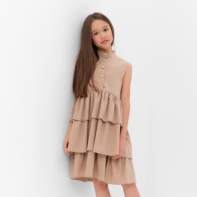Платье для девочки MINAKU: Cotton collection, бежевое, рост 116 см