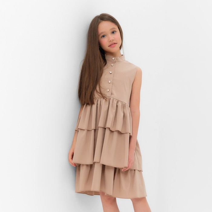 Платье для девочки MINAKU: Cotton collection, бежевое, рост 116 см - Фото 1