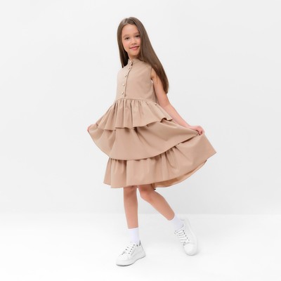 Платье для девочки MINAKU: Cotton collection на пуговицах, бежевое, рост 128 см