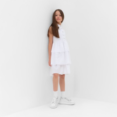 Платье для девочки MINAKU: Cotton collection на пуговицах, белое, рост 116 см