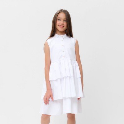 Платье для девочки MINAKU: Cotton collection на пуговицах, белое, рост 128-134 см