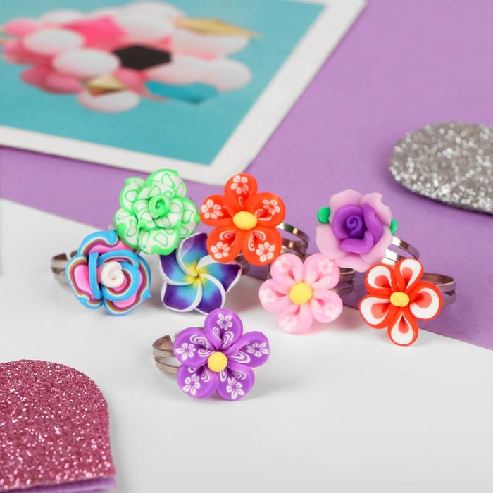 Кольцо «Выбражулька» ассорти цветов, фимо, МИКС, безразмерное