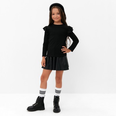Лонгслив для девочки с воланами KAFTAN: School collection, чёрный, размер 32 (110-116 см)