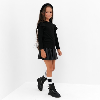 Лонгслив для девочки с воланами KAFTAN: School collection, чёрный, размер 32 (110-116 см)