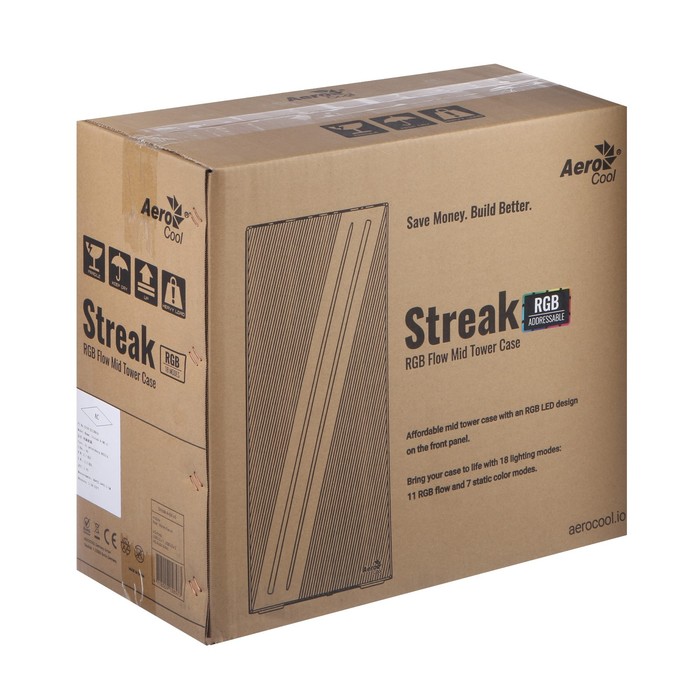 Корпус AEROCOOL Streak Supports GPU, без БП, ATX, 2хUSB 2.0, 1хUSB 3.0, чёрный - фото 51313070