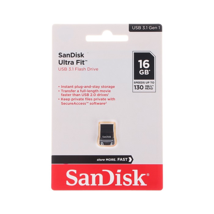 Флешка SanDisk Ultra Fit, 16 Гб, USB 3.1, чт до 130 Мб/с, зап до 40 Мб/с, черная - фото 51313082 Флешка SanDisk Ultra Fit, 16 Гб, USB 3.1, чт до 130 Мб/с, зап до 40 Мб/с, черная - фото 51313082