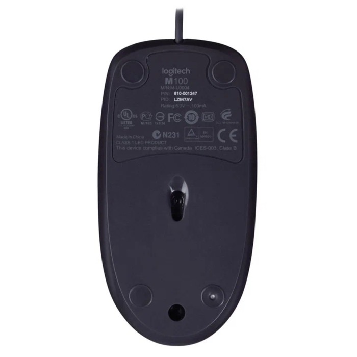 Мышь Logitech B100, проводная, оптическая, 1000 dpi, 1.8 м, черная - фото 51435644