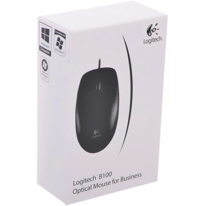 Мышь Logitech B100, проводная, оптическая, 1000 dpi, 1.8 м, черная - фото 51435648