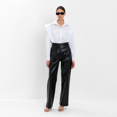 Брюки женские из экокожи прямые MINAKU: Eco leather, чёрные, размер 42