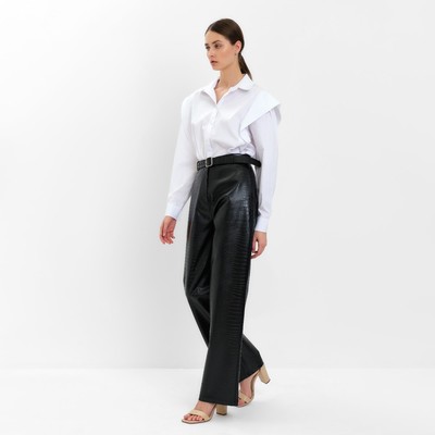 Брюки женские из экокожи прямые MINAKU: Eco leather, чёрные, размер 44