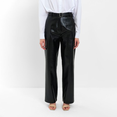Брюки женские из экокожи прямые MINAKU: Eco leather, чёрные, размер 46