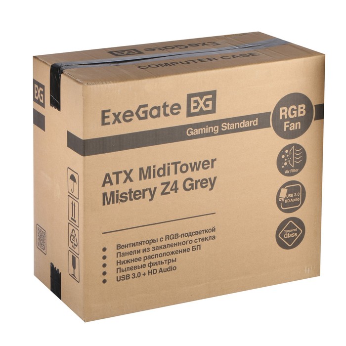 Корпус ExeGate Miditower Mistery Z4, без БП, ATX, 2хUSB 2.0+1хUSB 3.0, с подсветкой, черный - фото 51313113