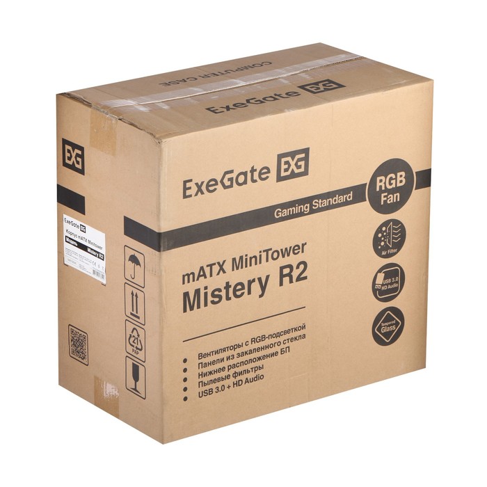 Корпус ExeGate Minitower Mistery R2, без БП, mATX, 2хUSB 2.0+1хUSB 3.0,с подсветкой, черный - фото 51313131