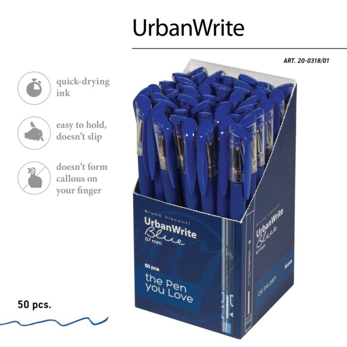 Ручка шариковая Bruno Visconti UrbanWrite Basic, 0,7 мм, синие чернила на масляной основе