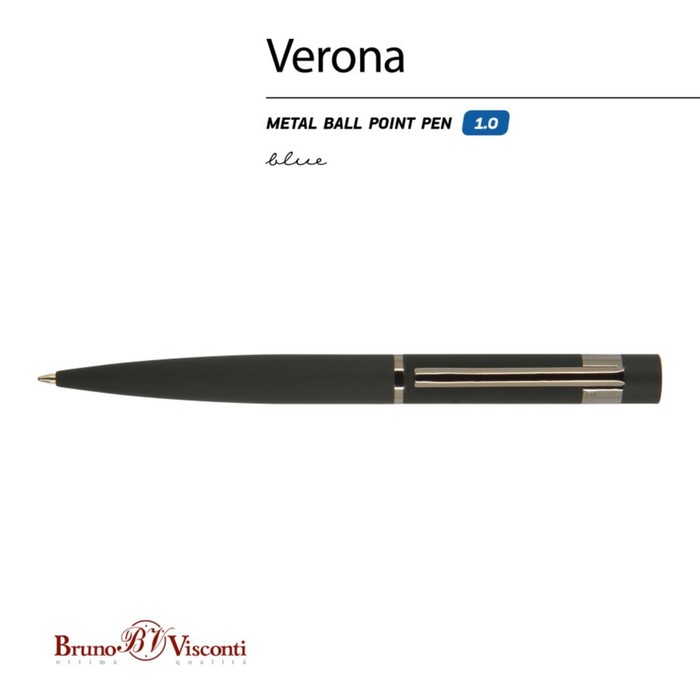 Ручка шариковая автоматическая BrunoVisconti VERONA, 1,0 мм, матовый чёрный корпус Soft Touch, синие чернила