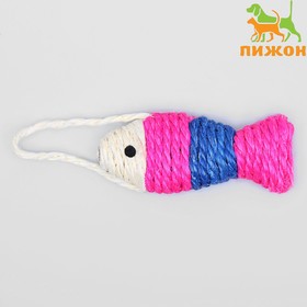 Игрушка-когтеточка сизалевая 'Рыбка-полосатик', 11 см, белая/розовая/фиолетовая