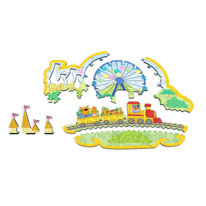 Деревянный фигурный пазл Три кота «Парк развлечений» 64904