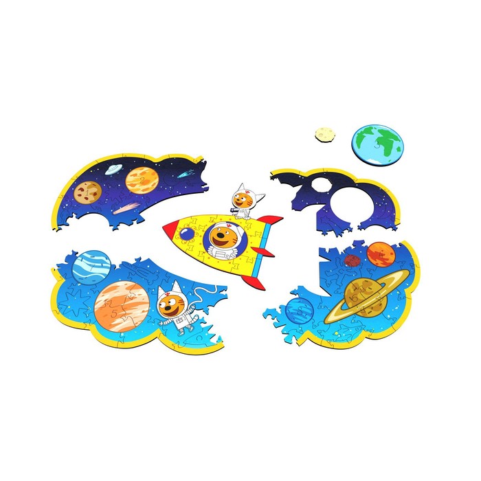 Деревянный фигурный пазл Три кота «Космос» 64905