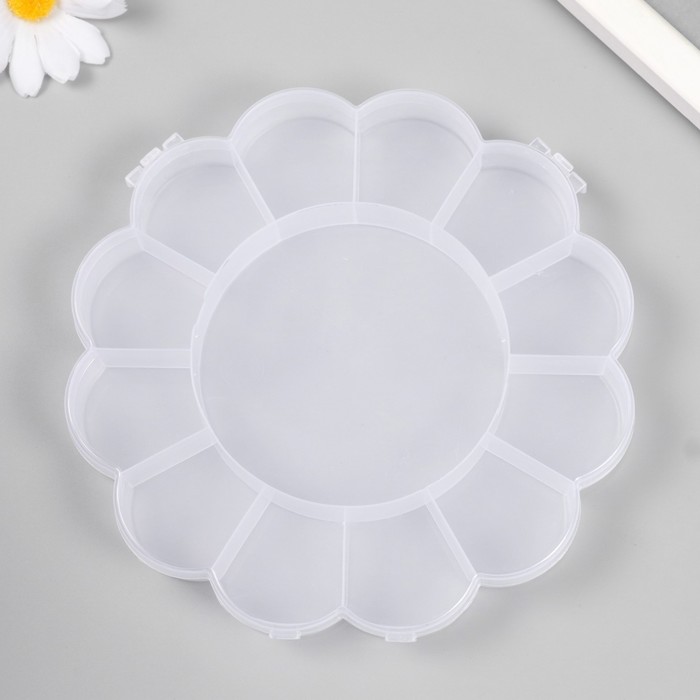 Шкатулка пластик для мелочей "Цветок" прозрачная 13 отделений 15,5х15,5х2,5 см - Фото 1