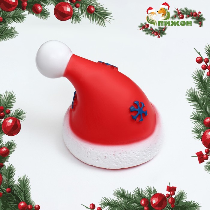 Игрушка для собак пищащая «Новогодняя шапка», 7.5×7 см - Фото 1