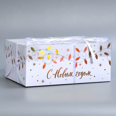 Коробка для капкейка «С Новым годом», голография, 23 × 16 × 10 см