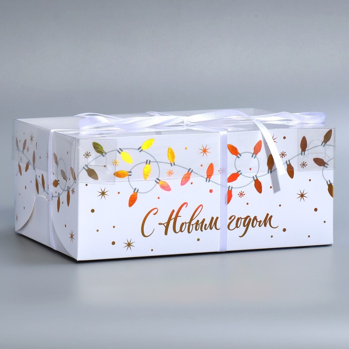 Коробка для капкейка «С Новым годом», голография, 23 × 16 × 10 см