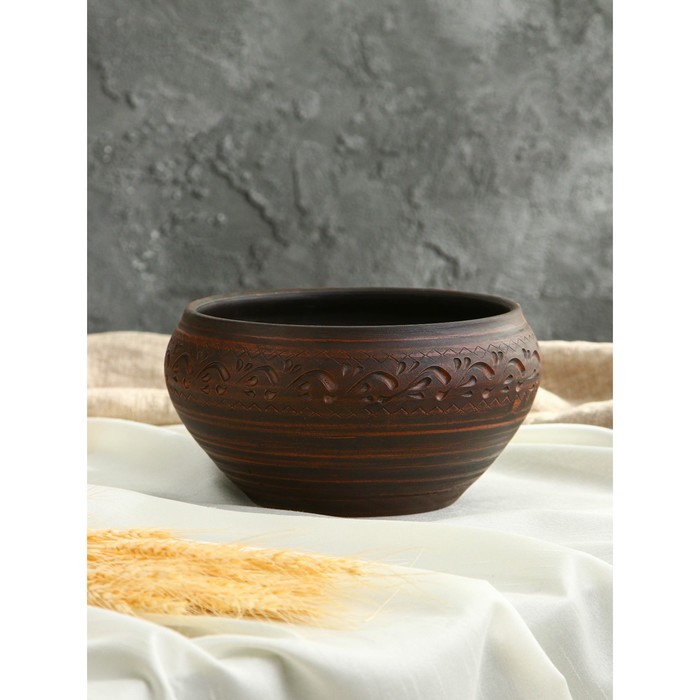 Чугунок для запекания, декор, красная глина  2.5 л