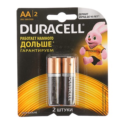 УЦЕНКА Батарейка алкалиновая Duracell Basic, AA, LR6-2BL, 1.5В, блистер, 2 шт.