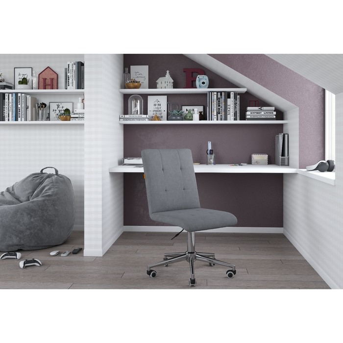 Кресло офисное Chairman 030, без подлокотников, на колёсиках, велюр, цвет серый/хром - Фото 1