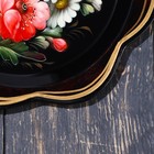 Поднос жостовский "Цветы", с авторской росписью, D=21 см, черный - фото 4385469