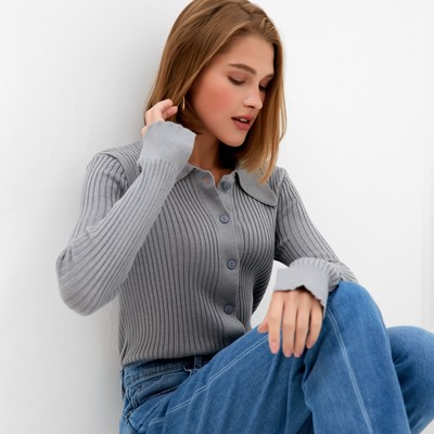 Джемпер женский на пуговицах MINAKU: Knitwear collection, серый, размер 42-44