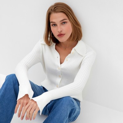 Джемпер женский на пуговицах MINAKU: Knitwear collection, белый, размер 42-44