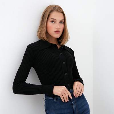 Джемпер женский на пуговицах MINAKU: Knitwear collection, чёрный, размер 42-44