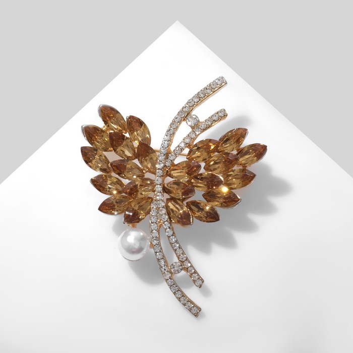 Брошь «Бабочка» с бусиной, цветная в золоте - Фото 1