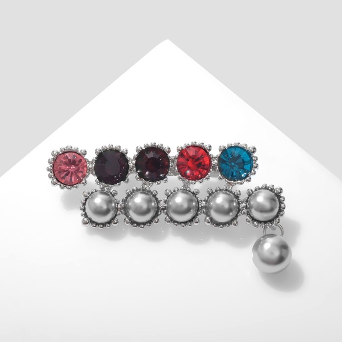 Брошь «Бусины и стразы», цветная в серебре - Фото 1