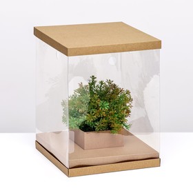 Коробка для цветов с вазой и PVC окнами, складная, 23 х 30 х 23 см, крафт