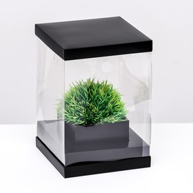 Коробка для цветов с вазой и PVC окнами, складная, 16 х 23 х 16 см, чёрный