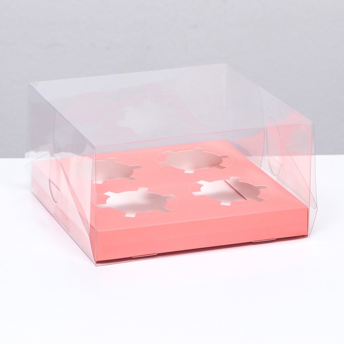 Коробка на 4 капкейка, розовый, 18.5 × 18 × 10 см - Фото 1