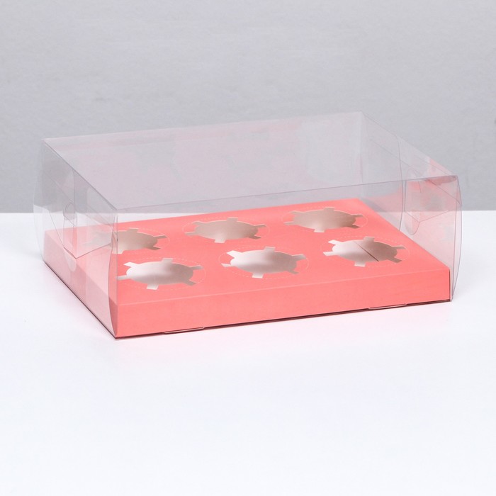 Коробка на 6 капкейков, розовый 26.8 × 18.2 × 10 см - Фото 1