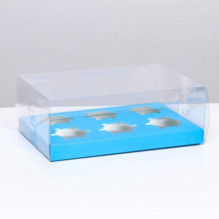 Коробка на 6 капкейков, голубой 26.8 × 18.2 × 10 см - Фото 1