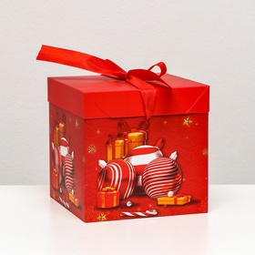 Коробка подарочная новогодняя самосборная «Игрушки» 15?15?15 см (комплект 12 шт)