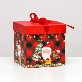 Коробка подарочная новогодняя самосборная «Дедушка мороз» 15?15?15 см (комплект 4 шт)