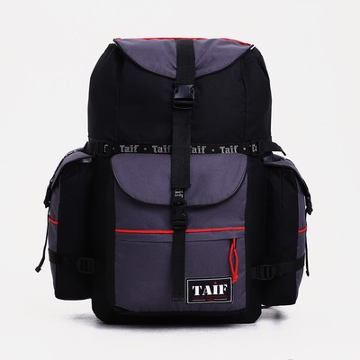 Рюкзак туристический на клапане, Taif, 65 л, 3 наружных кармана, цвет чёрный/серый