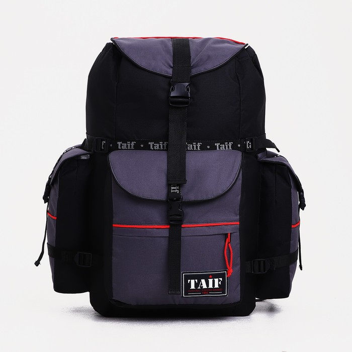 Рюкзак туристический на клапане, Taif, 65 л, 3 наружных кармана, цвет чёрный/серый - Фото 1