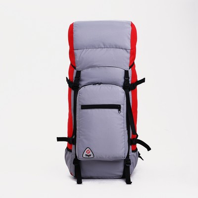 Рюкзак туристический, Taif, 60 л, отдел на шнурке, наружный карман, 2 боковые сетки, цвет серый/красный