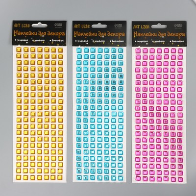 Наклейка пластик "Стразы цветные, квадрат" МИКС d-1,2 см 11х32 см